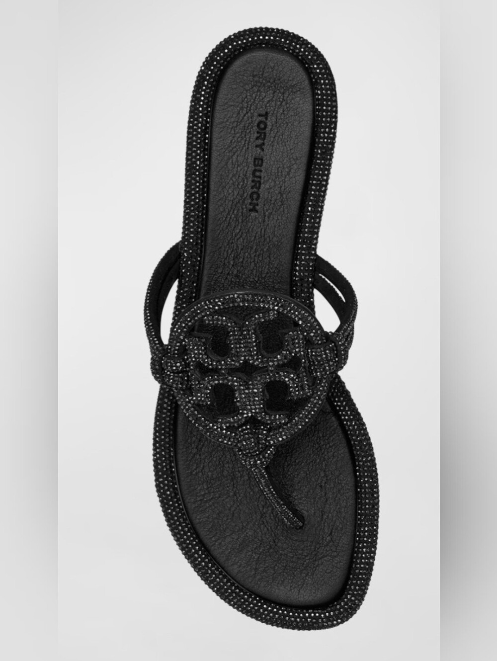 Tory Burch Black Crystal Logo Thong Sandal
